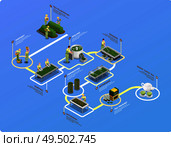 Tea industry production process isometric flowchart with plantation harvesting sorting rolling grading withering packing brewing vector illustration. Стоковая иллюстрация, агентство Ingram Publishing / Фотобанк Лори
