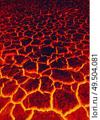 Heat red cracked ground texture burning after eruption volcano. Molten active lava texture background. Armageddon natural disaster or hell concept. Стоковое фото, агентство Ingram Publishing / Фотобанк Лори