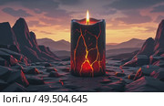 A candle is lit in the middle of a rocky landscape. Стоковое AI-видео, аниматор Виктория Кольцова / Фотобанк Лори