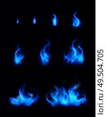 Blue gas flames realistic set of different forms and sizes on black background isolated vector illustration. Стоковая иллюстрация, агентство Ingram Publishing / Фотобанк Лори