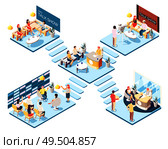 Talk show studios isometric composition with hosts and guests on white background 3d vector illustration. Стоковая иллюстрация, агентство Ingram Publishing / Фотобанк Лори
