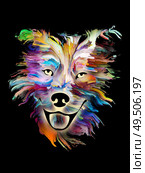 Dog portrait in digital oil colors on black background on subject of love, friendship, faithfulness, companionship between dog and man. God bless animals series. Стоковое фото, агентство Ingram Publishing / Фотобанк Лори