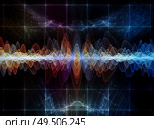 Wave Function series. Backdrop composed of colored sine vibrations, light and fractal elements for use in the projects on sound equalizer, music spectrum and  quantum probability. Стоковое фото, агентство Ingram Publishing / Фотобанк Лори