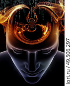 Image of human face and numbers with relevance to computer science, artificial intelligence, information processing. Virtual Thinking series. Стоковое фото, агентство Ingram Publishing / Фотобанк Лори
