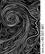 Human face integrated in black and white woodcut pattern. On subject of the mind, consciousness, reason and human drama. Black and White Poetry series. Стоковое фото, агентство Ingram Publishing / Фотобанк Лори