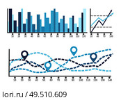 Sheme with numbers and visualised data on charts vector. Report statistic of figures, growing and falling flowchart, infographic and diagrams design. Scheme with Numbers and Visualized Data on Charts. Стоковая иллюстрация, агентство Ingram Publishing / Фотобанк Лори