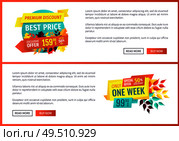 Premium discount best prices posters set. Autumnal special offer and sale. Promotion quality products natural goods big deal one week only vector. Premium Discount Best Price Vector Illustration. Стоковая иллюстрация, агентство Ingram Publishing / Фотобанк Лори