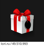 Gift box with decoration ribbon, bow and price vector. Isolated icon of present decorated with tape having pricetag. Shopping purchases and deals. Gift Box with Decoration Ribbon, Bow and Price. Стоковая иллюстрация, агентство Ingram Publishing / Фотобанк Лори