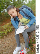 female hiker holding her head in disbelief. Стоковое фото, агентство Ingram Publishing / Фотобанк Лори