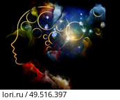 Color Thinking. Inner Nature series. Arrangement of child’s mind illustration fused with fractal paint on theme of art, creativity, poetry and spiritual life. Стоковое фото, агентство Ingram Publishing / Фотобанк Лори