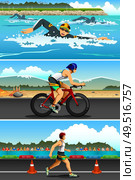 A vector illustration of triathlon sport for sport competition series. Стоковая иллюстрация, агентство Ingram Publishing / Фотобанк Лори