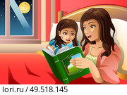 A vector illustration of mother telling a bedtime story to her daughter. Стоковая иллюстрация, агентство Ingram Publishing / Фотобанк Лори