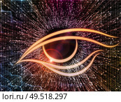 Eye of Knowledge series. Graphic composition of eye icon and arrow burst  for subject of  science, education and modern technology. Стоковое фото, агентство Ingram Publishing / Фотобанк Лори
