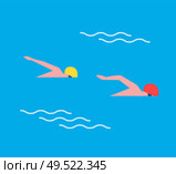 Man males in sport swimming pool. Professional swimmers wearing special mask and hat. Hobby of people experts in natatory hobby isolated vector sportsman. Man Males in Sport Swimming Vector Illustration. Стоковая иллюстрация, агентство Ingram Publishing / Фотобанк Лори