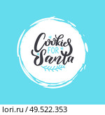Cookies for Santa lettering doodle with wintertime branch and snowflakes. Sweets confectionery for Claus or Saint Nicolas in color vector frame calligraphy text. Cookies for Santa Lettering Doodle Winter Branch. Стоковая иллюстрация, агентство Ingram Publishing / Фотобанк Лори