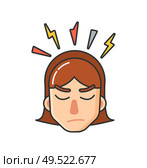 Teen girl with brown hair having headache. Young woman template image about feeling unwell. Colored image female face vector isolated with thunder over head. Design Image with Teen Girl and Headache Vector. Стоковая иллюстрация, агентство Ingram Publishing / Фотобанк Лори