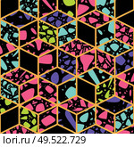 Terrazzo seamless pattern design with hand drawn rocks with honeycomb pattern. Abstract modern background, flat vector illustration. Стоковая иллюстрация, агентство Ingram Publishing / Фотобанк Лори