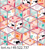 Terrazzo seamless pattern design with hand drawn rocks with honeycomb pattern. Abstract modern background, flat vector illustration. Стоковая иллюстрация, агентство Ingram Publishing / Фотобанк Лори