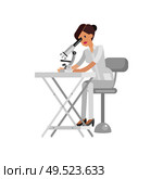 Detailed character men woman scientis, laboratory technician looking through a microscope. Selfie shots family and couples vector. Стоковая иллюстрация, агентство Ingram Publishing / Фотобанк Лори