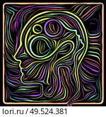 Digital Scratchboard. Life Lines series. Backdrop of human profile and woodcut pattern in association with human drama, poetry and inner symbols. Стоковое фото, агентство Ingram Publishing / Фотобанк Лори