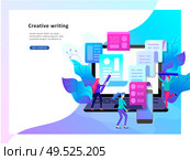 Concept vector illustration of business Blogging, people and education technology. Vector illustration news, copywriting, seminars, tutorial, creative writing. Landing page template. Concept vector illustration of business Blogging, education. Стоковая иллюстрация, агентство Ingram Publishing / Фотобанк Лори