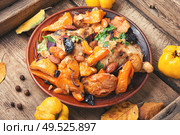 Chicken, pumpkin and vegetable meat stew.Autumn food.. Chicken ragout with pumpkin. Стоковое фото, агентство Ingram Publishing / Фотобанк Лори