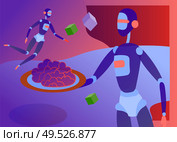 Concept of Artificial Intelligence and Cyber Monday, futuristic cyberpunk design, cyborgs work on surrealistic project, modern nano technology for website and mobile website. Landing page template. Concept of Artificial Intelligence and Cyber Monday, futuristic cyberpunk design, cyborgs work on surrealistic project. Стоковая иллюстрация, агентство Ingram Publishing / Фотобанк Лори