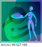 Concept of Artificial Intelligence and Cyber Monday, futuristic cyberpunk design, cyborgs work on surrealistic project, modern nano technology for website and mobile website. Landing page template. Concept of Artificial Intelligence and Cyber Monday, futuristic cyberpunk design, cyborgs work on surrealistic project. Стоковая иллюстрация, агентство Ingram Publishing / Фотобанк Лори
