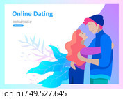 Online dating concept app login page with Funny cartoon characters couple. Modern graphic elements for web banners, web design, printed materials. Flat design vector illustration. Online dating concept app login page with Funny cartoon characters couple. Modern graphic elements for web banners, web design, printed materials. Стоковая иллюстрация, агентство Ingram Publishing / Фотобанк Лори