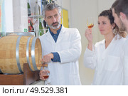 liquor maker shows to experts a glass of armagnac. Стоковое фото, агентство Ingram Publishing / Фотобанк Лори