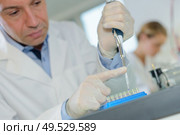 portrait of worker adding another sample. Стоковое фото, агентство Ingram Publishing / Фотобанк Лори