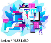 Concept vector illustration of business Blogging, people and education technology. Vector illustration news, copywriting, seminars, tutorial, creative writing, content management for web page, banner presentation, social media documents. Concept vector illustration of business Blogging, education. Стоковая иллюстрация, агентство Ingram Publishing / Фотобанк Лори