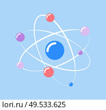 Atom  and small particles isolated icon of chemical element vector. Molecular structure, protons and neutrons moving on spiral, scientific research info. Atom  and Small Particles Isolated Icon of Chemical. Стоковая иллюстрация, агентство Ingram Publishing / Фотобанк Лори