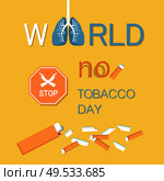 World no tobacco day WNTD celebrated on 31 May, broken cigarette, stop sign with crossed hands. Abstinence from nicotine consumption around globe vector. World No Tobacco Day WNTD Celebrated on 31 May. Стоковая иллюстрация, агентство Ingram Publishing / Фотобанк Лори