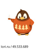 Penguin in sweater with hot coffee cup. Flightless Arctic bird in clothes with beverage vector. Christmas outfit, energetic drink and animal isolated icon. Penguin in Sweater with Hot Coffee Cup. Стоковая иллюстрация, агентство Ingram Publishing / Фотобанк Лори