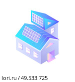 Buildings with installed solar batteries isolated icon vector. Smart city infrastructure, construction with alternative energy power hub generation. Buildings with Installed Solar Batteries Isolated. Стоковая иллюстрация, агентство Ingram Publishing / Фотобанк Лори