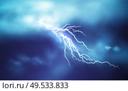 Realistic Lightning effect isolated on a dark blue cloudy sky background. Vector illustration EPS10. Realistic Lightning effect isolated on a dark blue cloudy sky background. Vector illustration. Стоковая иллюстрация, агентство Ingram Publishing / Фотобанк Лори