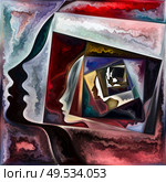 Inner Spiral series. Canvas of human face outlines and geometric structures on the subject of the mind, soul, inner world, and consciousness. Стоковое фото, агентство Ingram Publishing / Фотобанк Лори