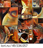 Inner Encryption series. Colorful collage of abstract organic forms, symbols and  art textures on subject of hidden meanings, sacred life, drama, poetry, mysticism and art. Стоковое фото, агентство Ingram Publishing / Фотобанк Лори