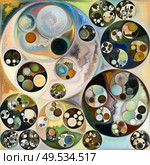 Background of abstract human faces, geometric forms, art textures and colors on subject of hidden meanings, mind, thinking, poetry, mysticism and art. Стоковое фото, агентство Ingram Publishing / Фотобанк Лори