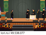 A vector illustration of graduation girl at podium. Стоковая иллюстрация, агентство Ingram Publishing / Фотобанк Лори