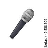 Microphone with black handle vector, isolated icon of mike, karaoke sign. Concert and performance of musician, entertainment with voice professional mic. Microphone with Black Handle, Karaoke Sign Icon. Стоковая иллюстрация, агентство Ingram Publishing / Фотобанк Лори