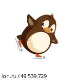 Penguin on skates, flightless bird skating on ice rink, holiday entertainment. Vector Arctic animal isolated vector, winter sport activity and hipster polar toy. Penguin on Skates, Flightless Bird Skating on Ice. Стоковая иллюстрация, агентство Ingram Publishing / Фотобанк Лори