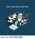 Routine vaccination isometric background with medical syringes ampoules with vaccine doctor and patient vector illustration. Стоковая иллюстрация, агентство Ingram Publishing / Фотобанк Лори