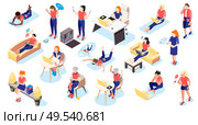 Women and technology isometric icons set of female characters with smartphones and other gadgets isolated vector illustration. Стоковая иллюстрация, агентство Ingram Publishing / Фотобанк Лори