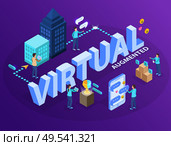 Virtual augmented reality experience software allowing users visualizing  objects with tablets mobiles isometric infographic composition vector illustration. Стоковая иллюстрация, агентство Ingram Publishing / Фотобанк Лори