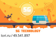 Broadband 5g internet technology flat poster with high speed remotely controlled vehicles  and web icons vector illustration. Стоковая иллюстрация, агентство Ingram Publishing / Фотобанк Лори