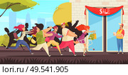 Noisy shopping design concept with people running to shop participate in sale process cartoon vector illustration. Стоковая иллюстрация, агентство Ingram Publishing / Фотобанк Лори