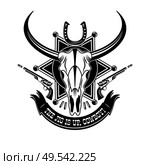Cowboy animal skull emblem logo typography with the jig is up cowboy headline vector illustration. Стоковая иллюстрация, агентство Ingram Publishing / Фотобанк Лори