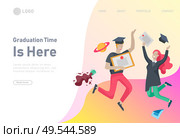 Set of web page design templates with smiling graduates people in graduation gowns holding diplomas and happy Jumping. Modern vector illustration concepts for website and mobile website development. Set of web page design templates with relaxed learning people outdoor for online education, training and courses. Modern vector illustration concepts for website and mobile website. Стоковая иллюстрация, агентство Ingram Publishing / Фотобанк Лори